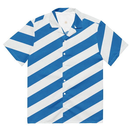 Juanky ARTS blue diagonal stripe button shirt with bold blue and white stripes for a stylish look