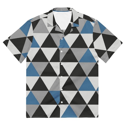 Juanky ARTS geometric button up shirt featuring a stylish blue and black triangle pattern