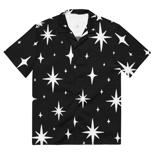 Juanky ARTS unisex star print button shirt in black with white star patterns for stylish casual wear